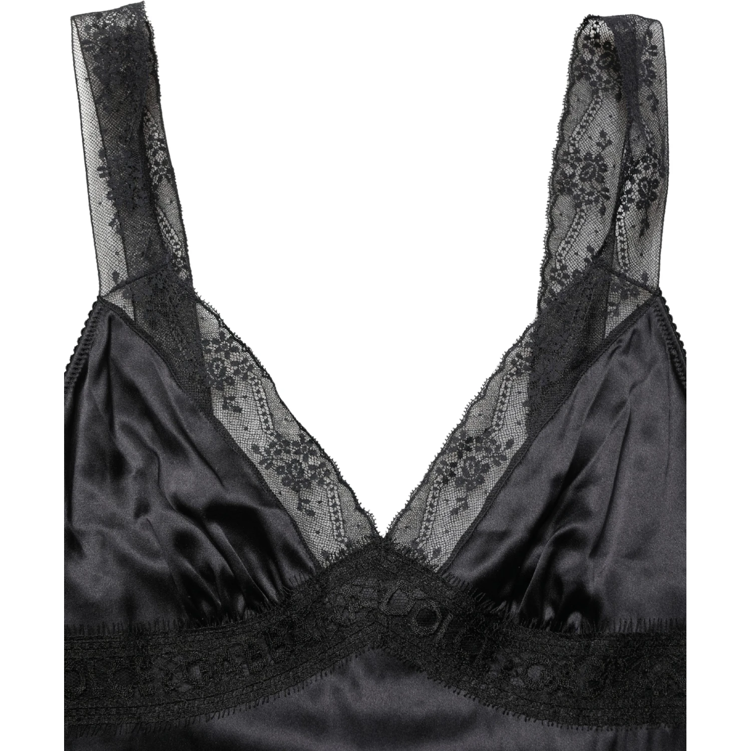 Black Silk Lace Trim Camisole V-neckline Tank Top