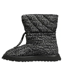 Black Logo Print Lace Up Snow Boots Shoes