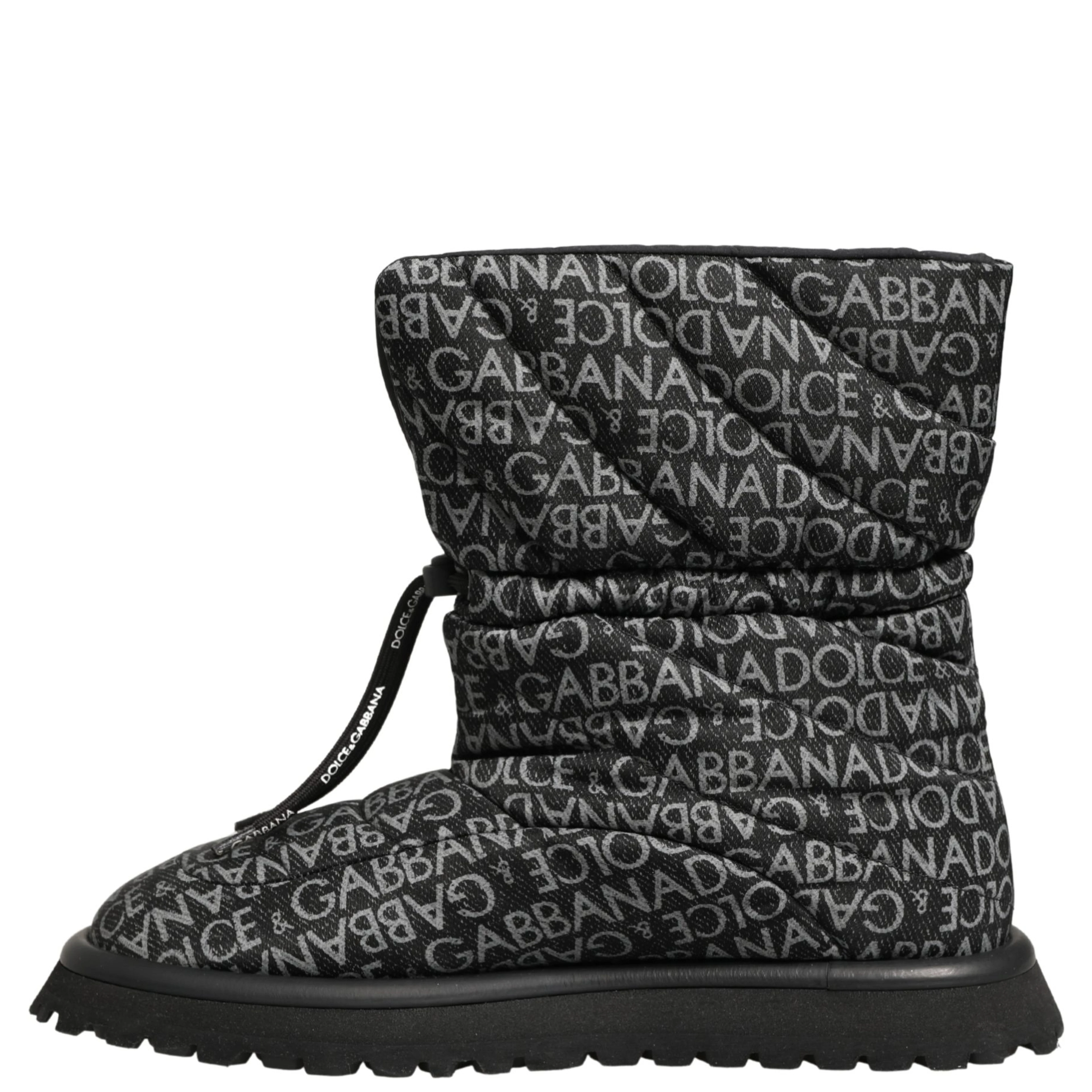 Black Logo Print Lace Up Snow Boots Shoes