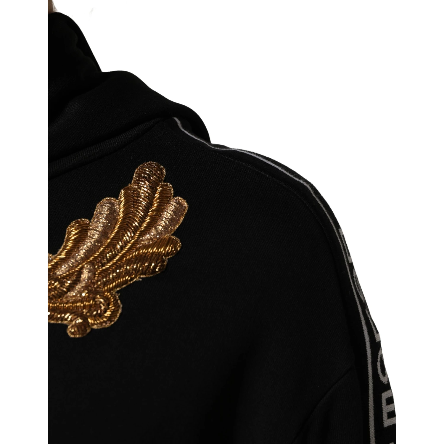 Black Embroidered Tassel Hooded Sweatshirt Sweater