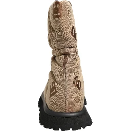 Brown Logo Print Lace Up Snow Boots Shoes
