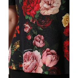 Black Floral Crepe Frill Detail Blouse Top