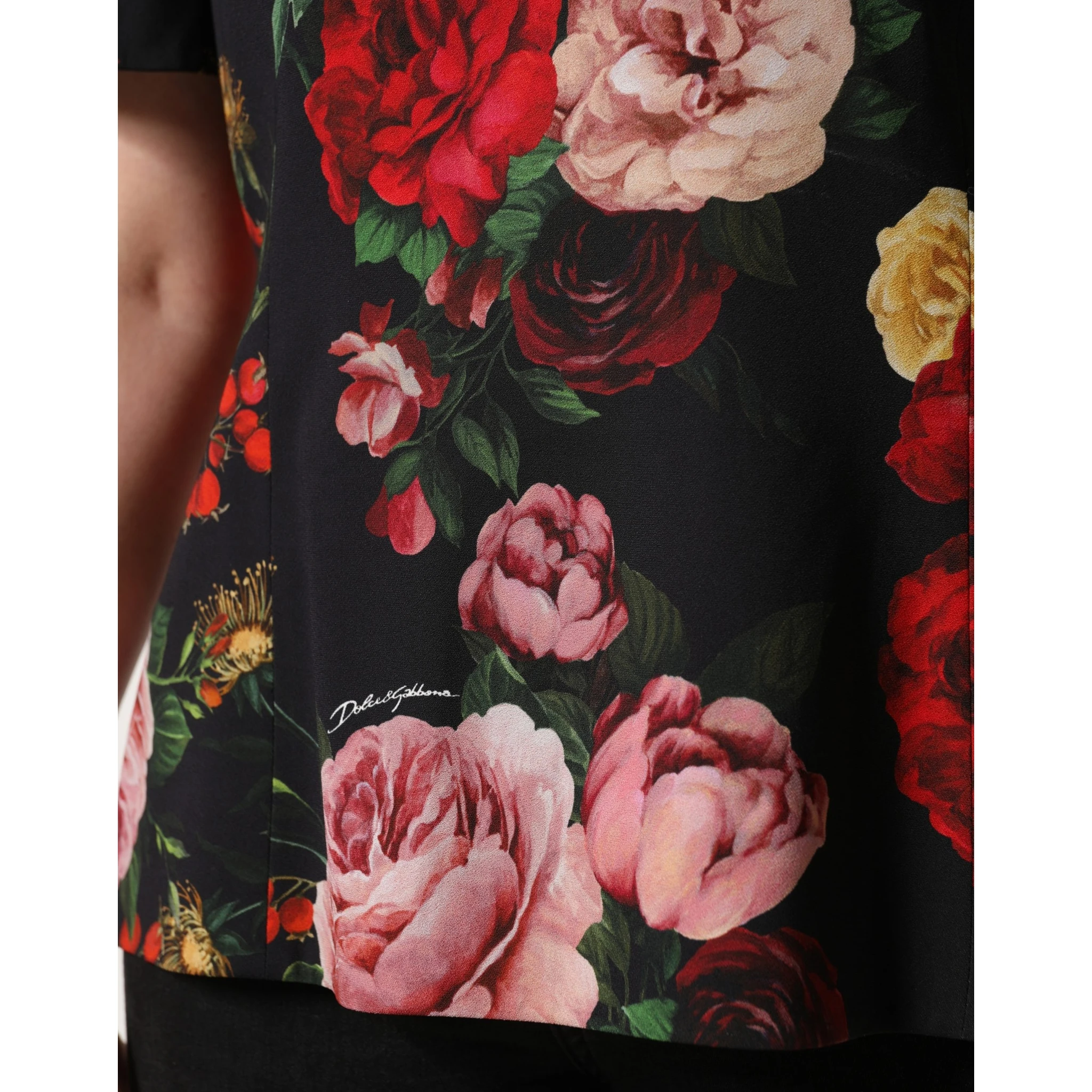 Black Floral Crepe Frill Detail Blouse Top