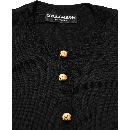 Black Wool Knitted Button Front Cardigan Sweater
