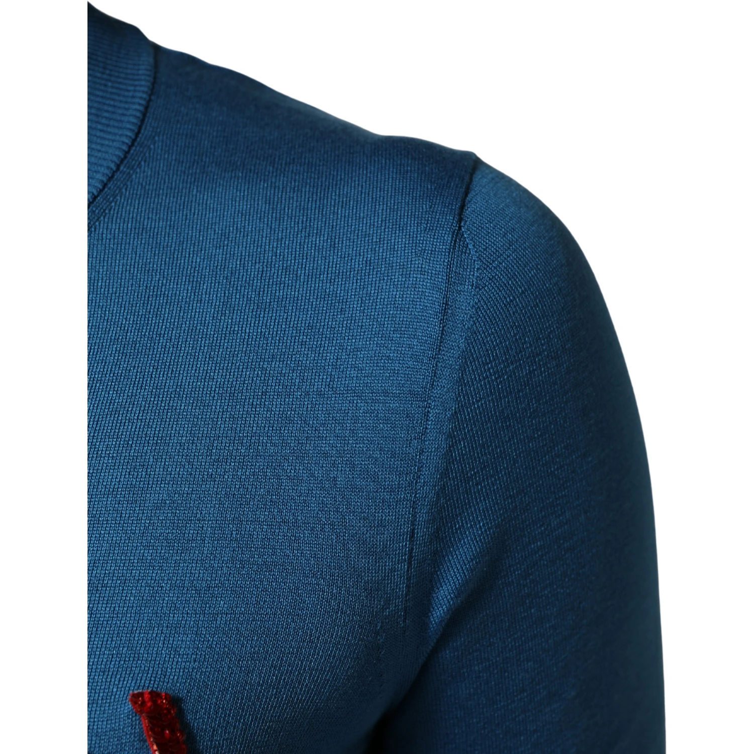 Blue Silk Sequined CrewNeck Pullover Sweater