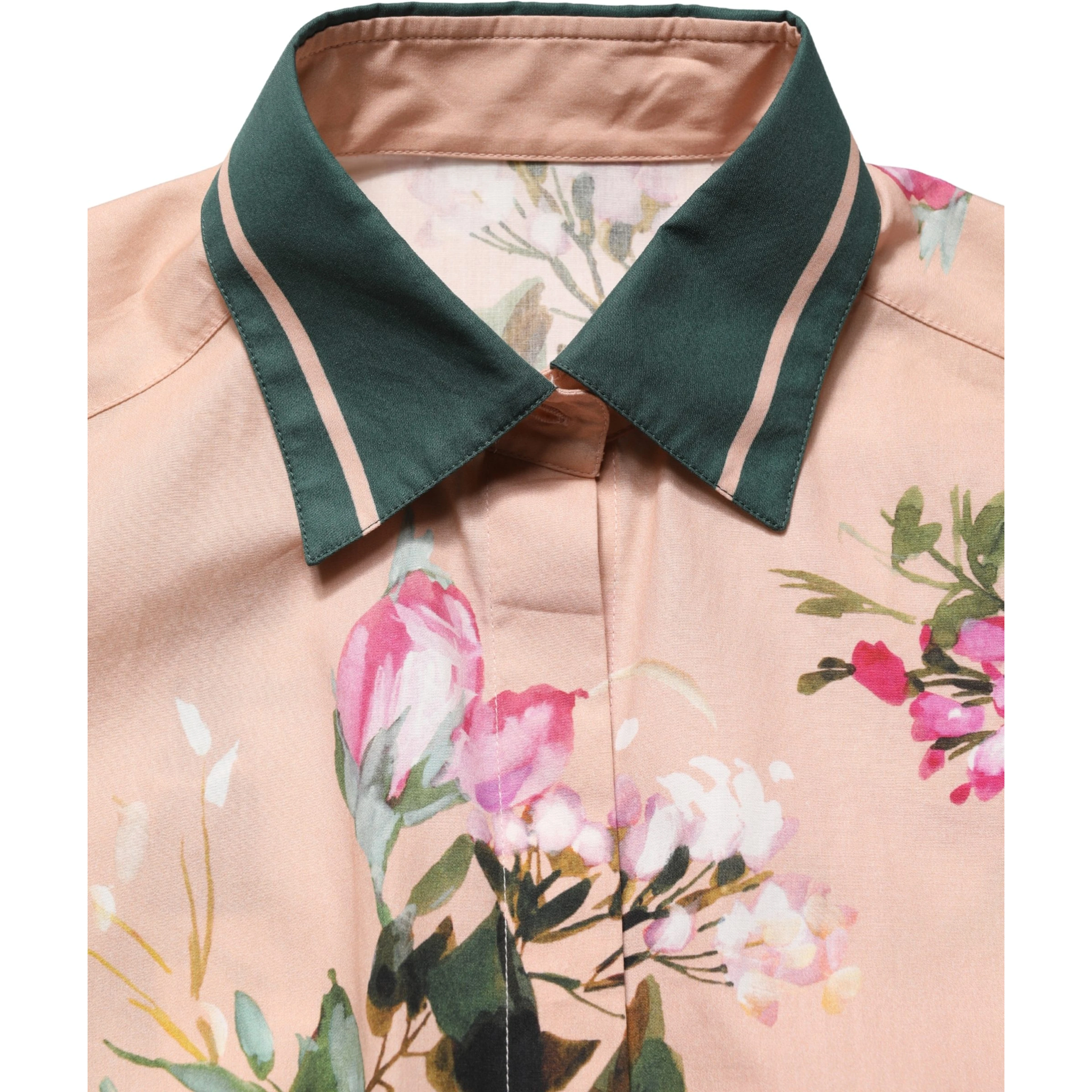 Pink Floral Cotton Button Front Shirt Top