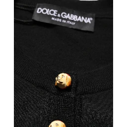 Black Wool Knitted Button Front Cardigan Sweater