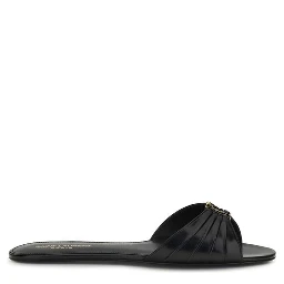 Black Calf Leather Bos Taurus Flat Sandals