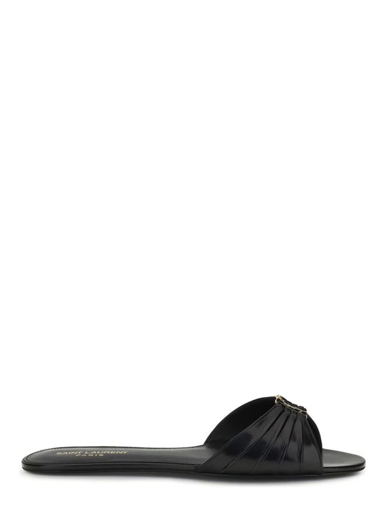 Black Calf Leather Bos Taurus Flat Sandals