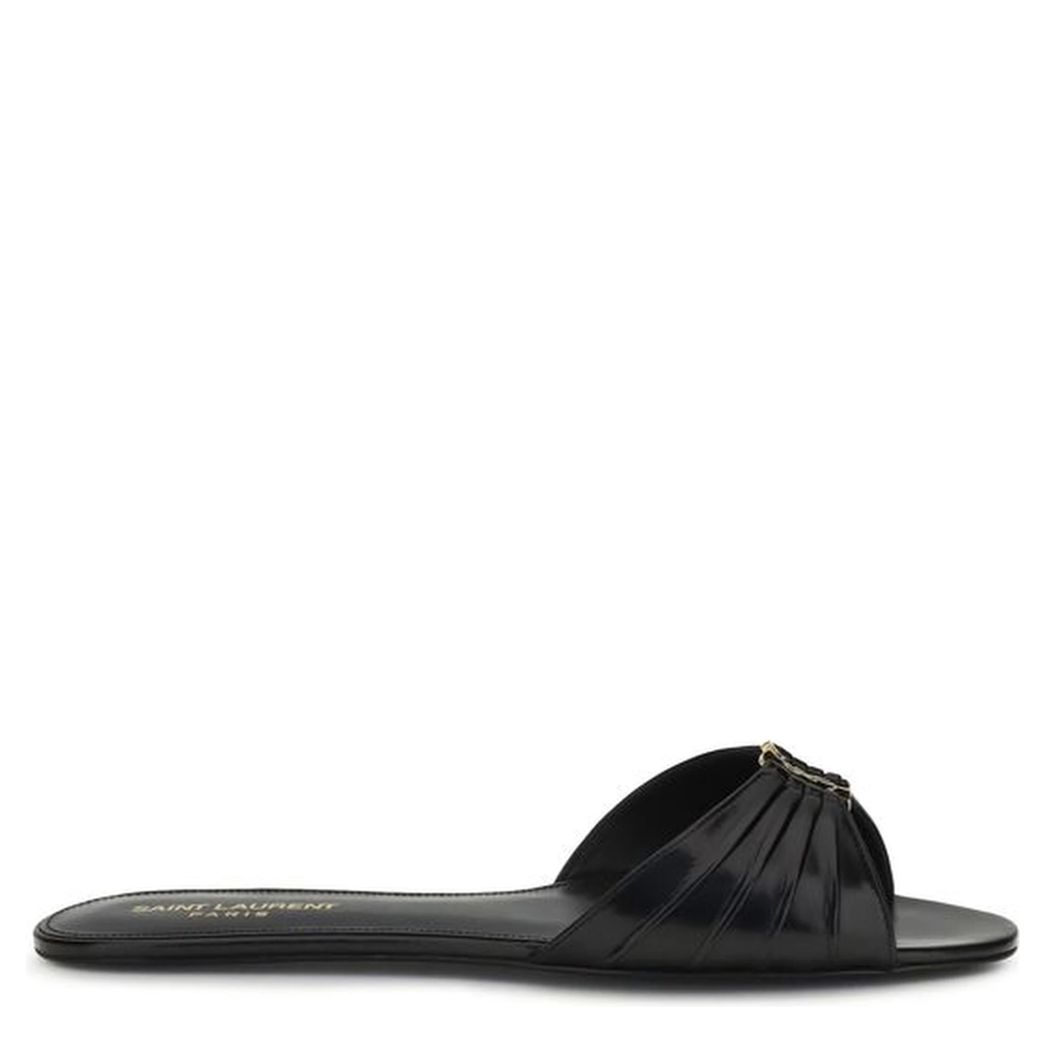 Black Calf Leather Bos Taurus Flat Sandals