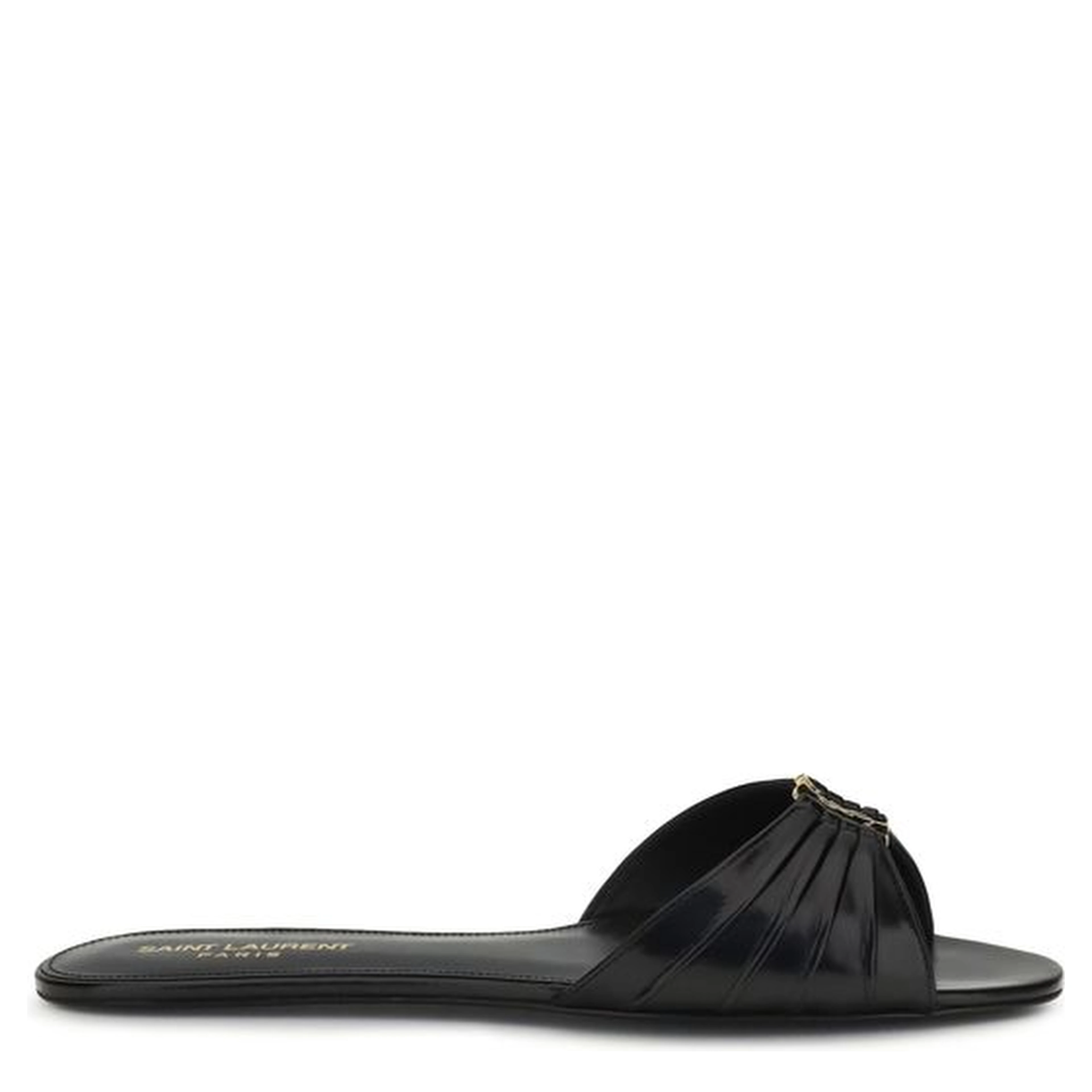 Black Calf Leather Bos Taurus Flat Sandals
