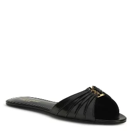 Black Calf Leather Bos Taurus Flat Sandals