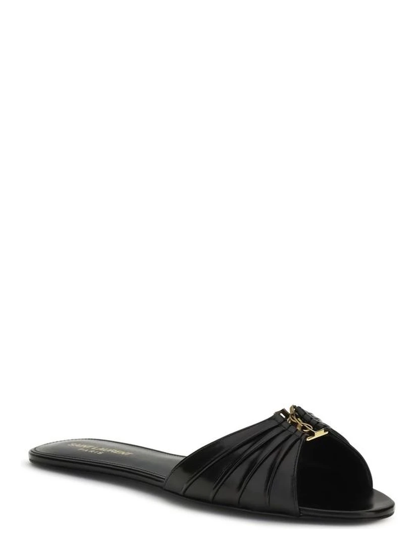 Black Calf Leather Bos Taurus Flat Sandals