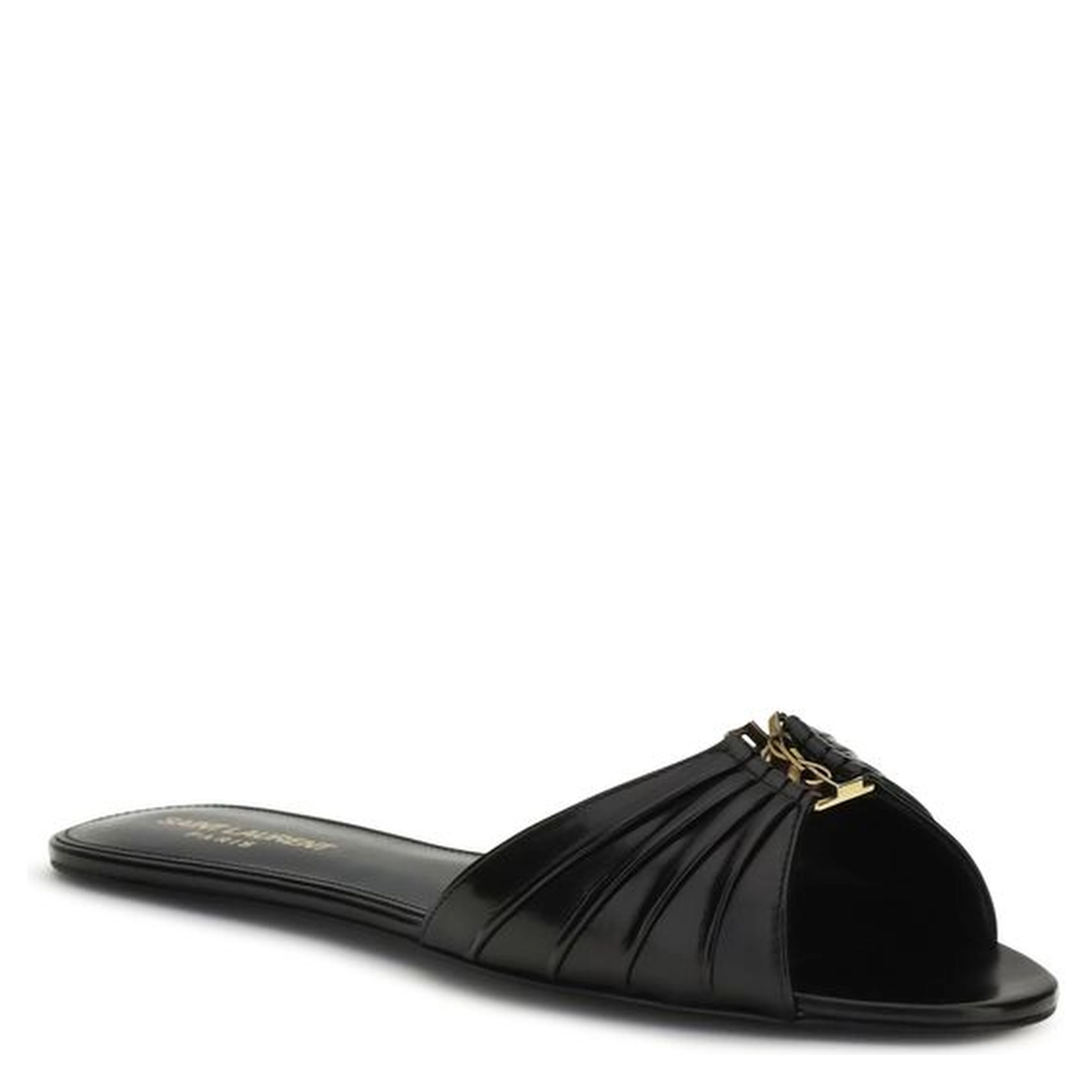 Black Calf Leather Bos Taurus Flat Sandals