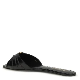Black Calf Leather Bos Taurus Flat Sandals