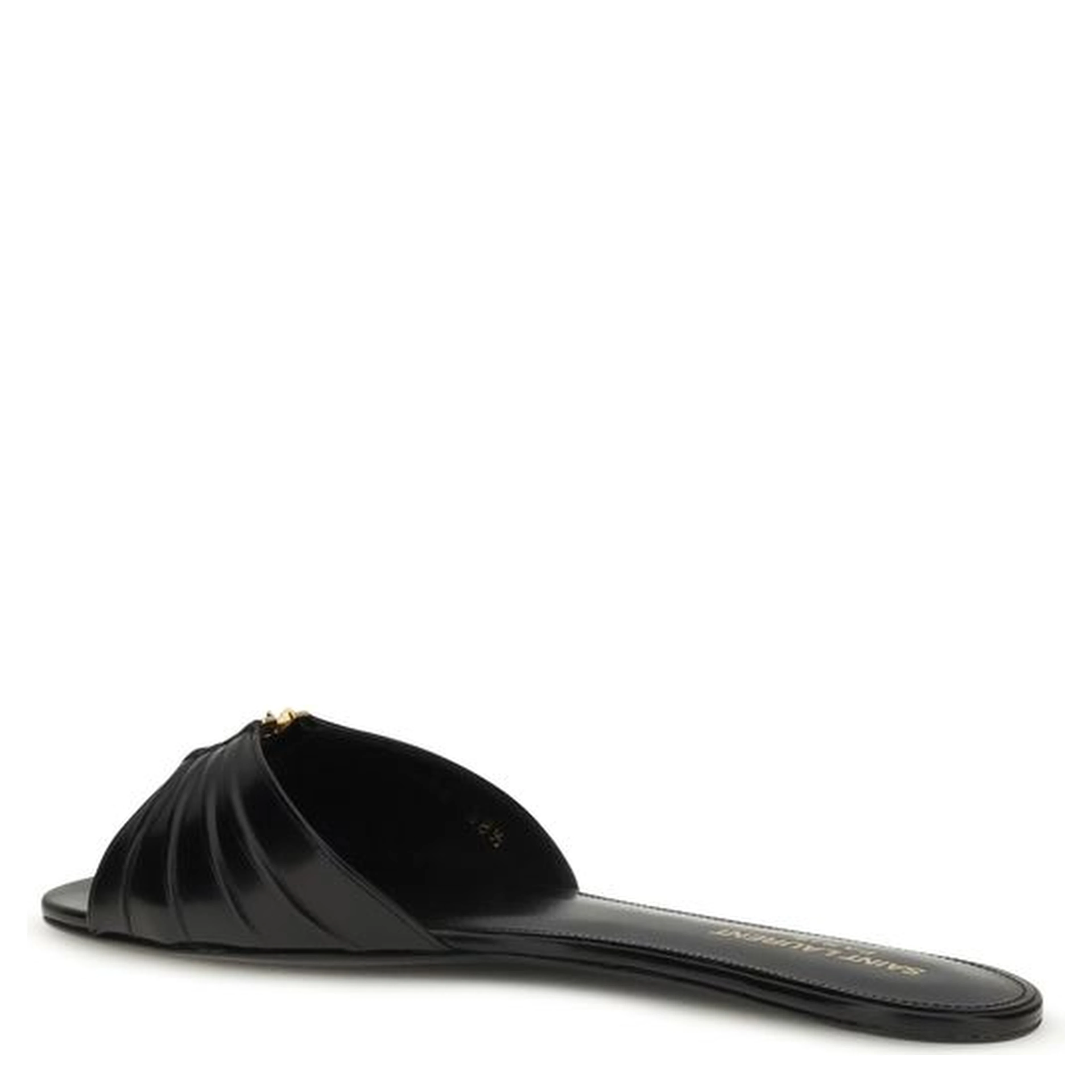 Black Calf Leather Bos Taurus Flat Sandals