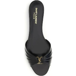 Black Calf Leather Bos Taurus Flat Sandals