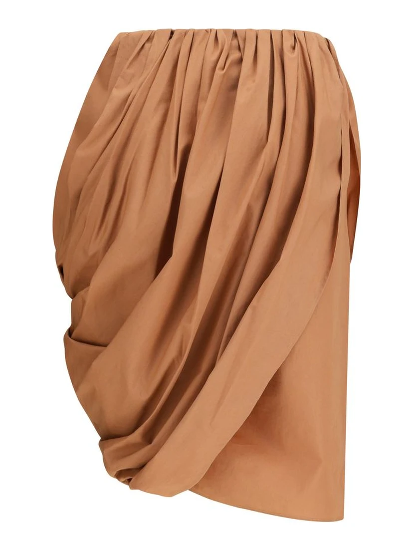 Beige Cotton Midi Skirt