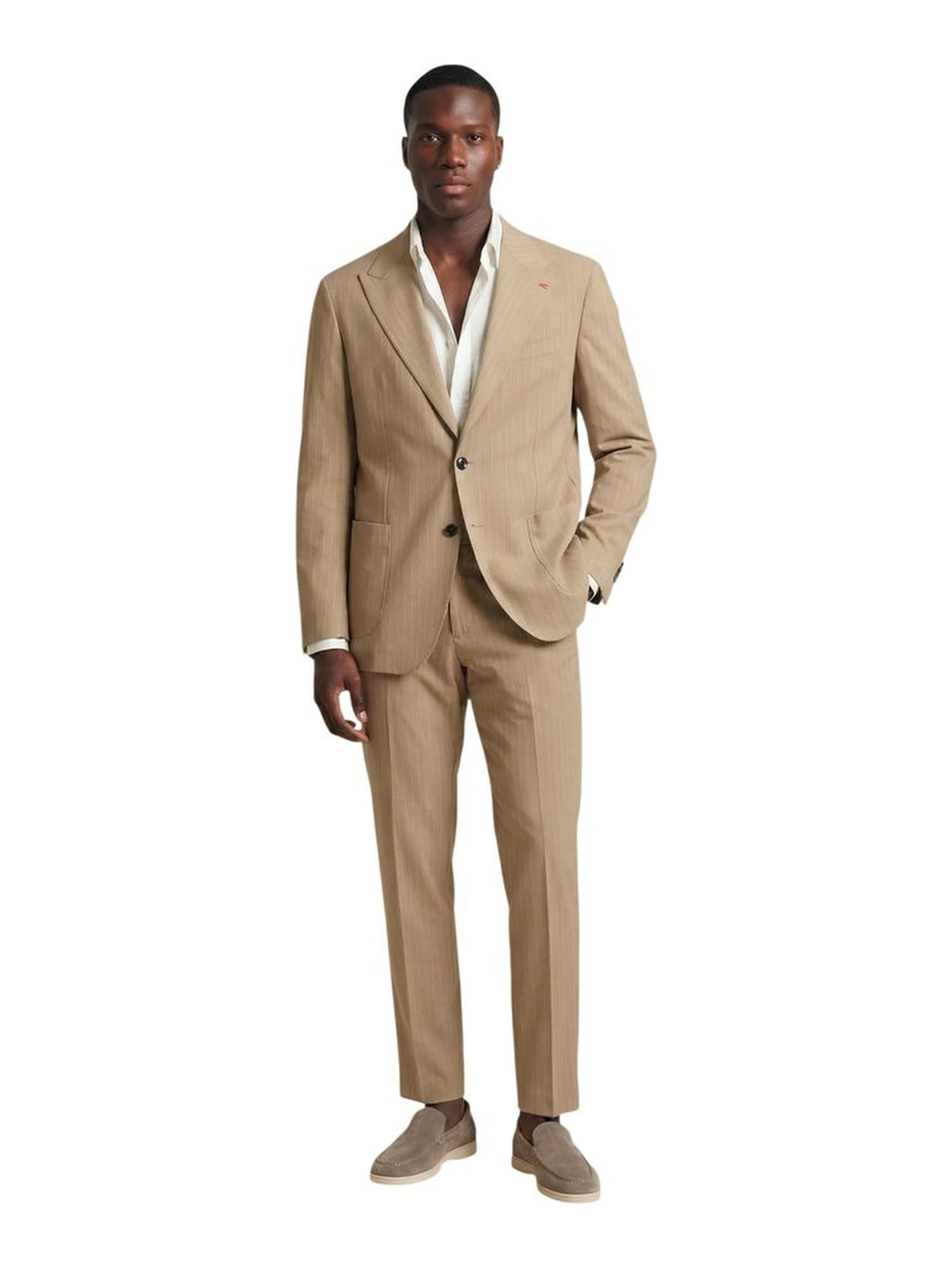 Beige Polyester Two-Piece Suit