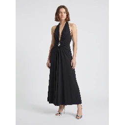 CRYSTAL PENDANT RUCHED LYCRA HALTER DRESS