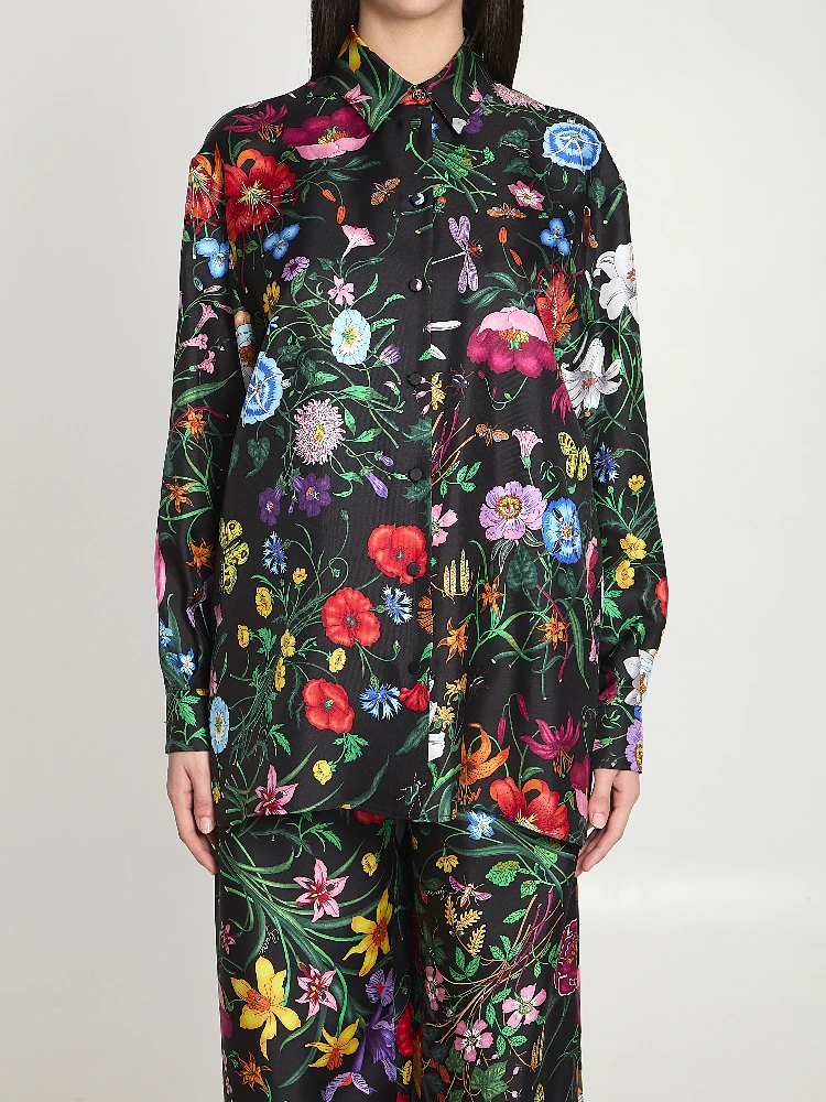 Printed silk twill shirt