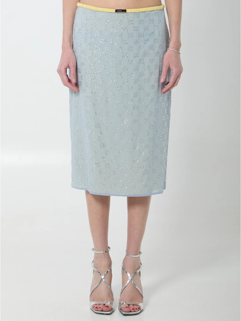 Skirt in silk chiffon with crystals