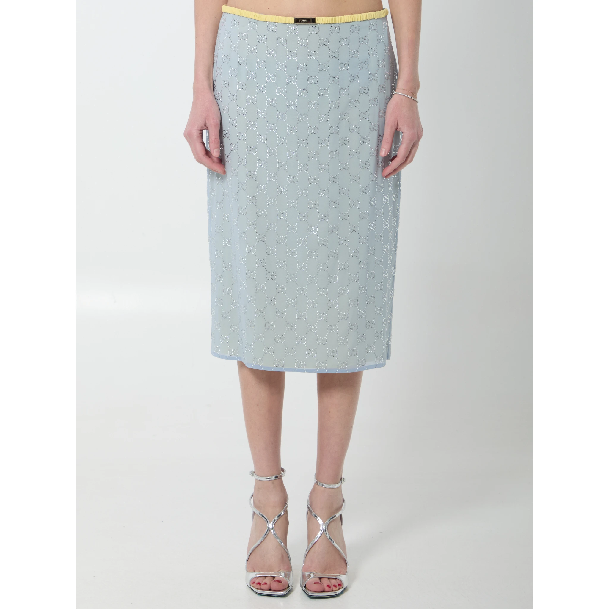 Skirt in silk chiffon with crystals