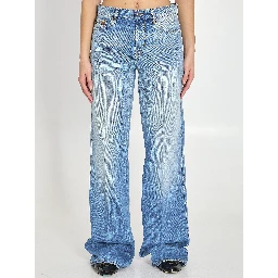 Cotton denim flare pants