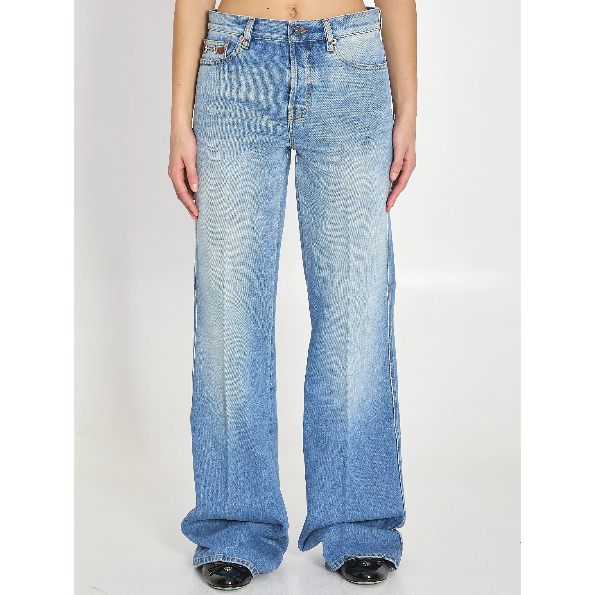 Cotton denim flare pants