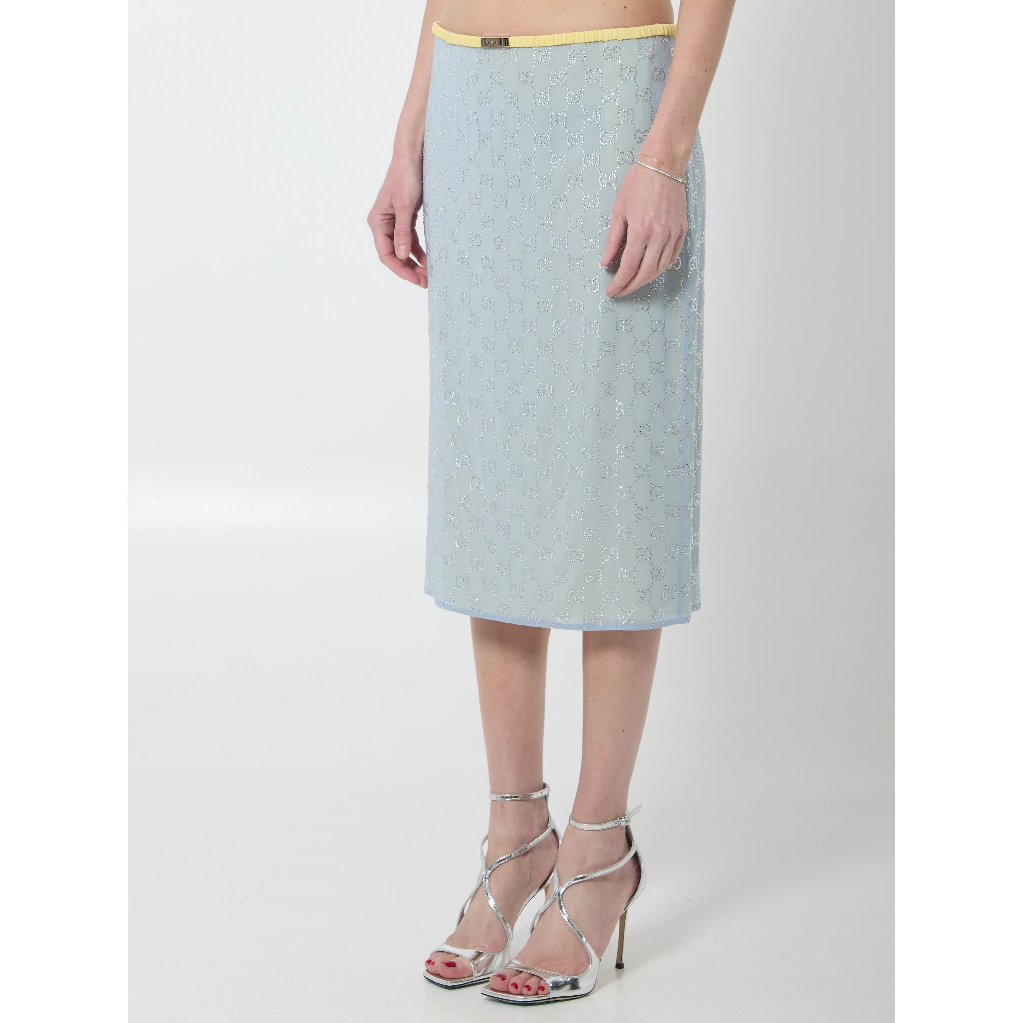 Skirt in silk chiffon with crystals