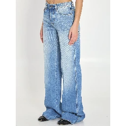 Cotton denim flare pants