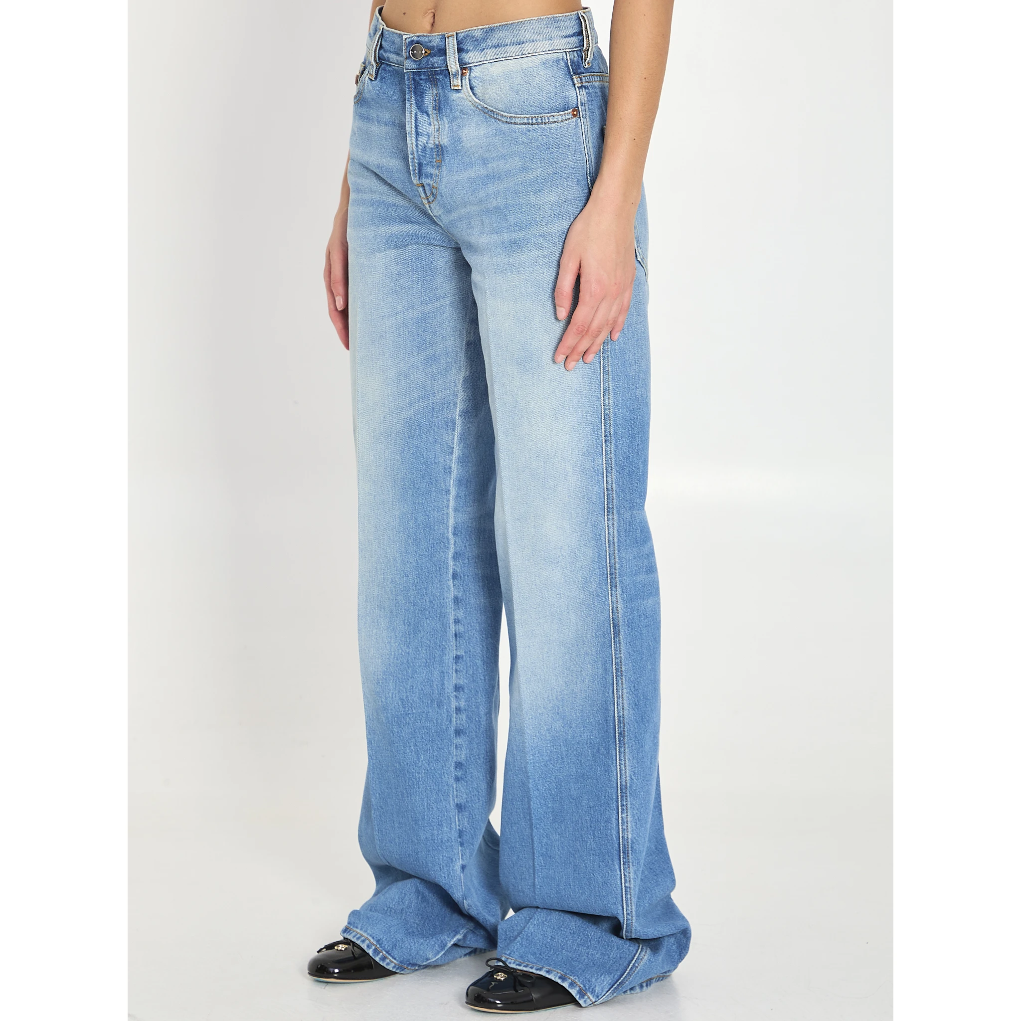 Cotton denim flare pants
