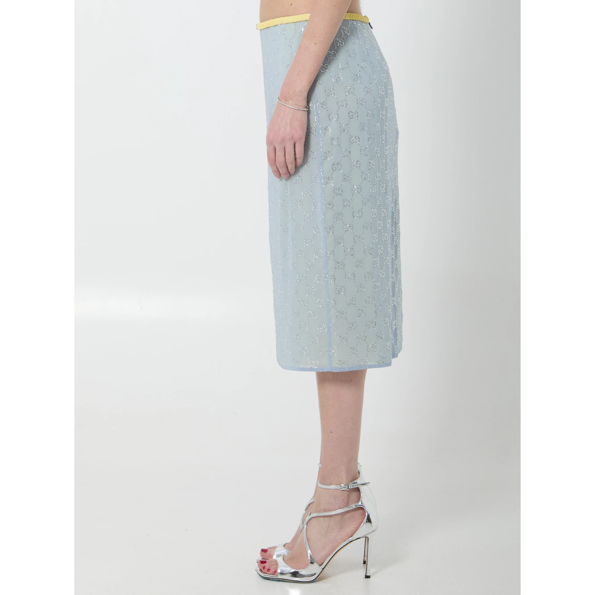 Skirt in silk chiffon with crystals