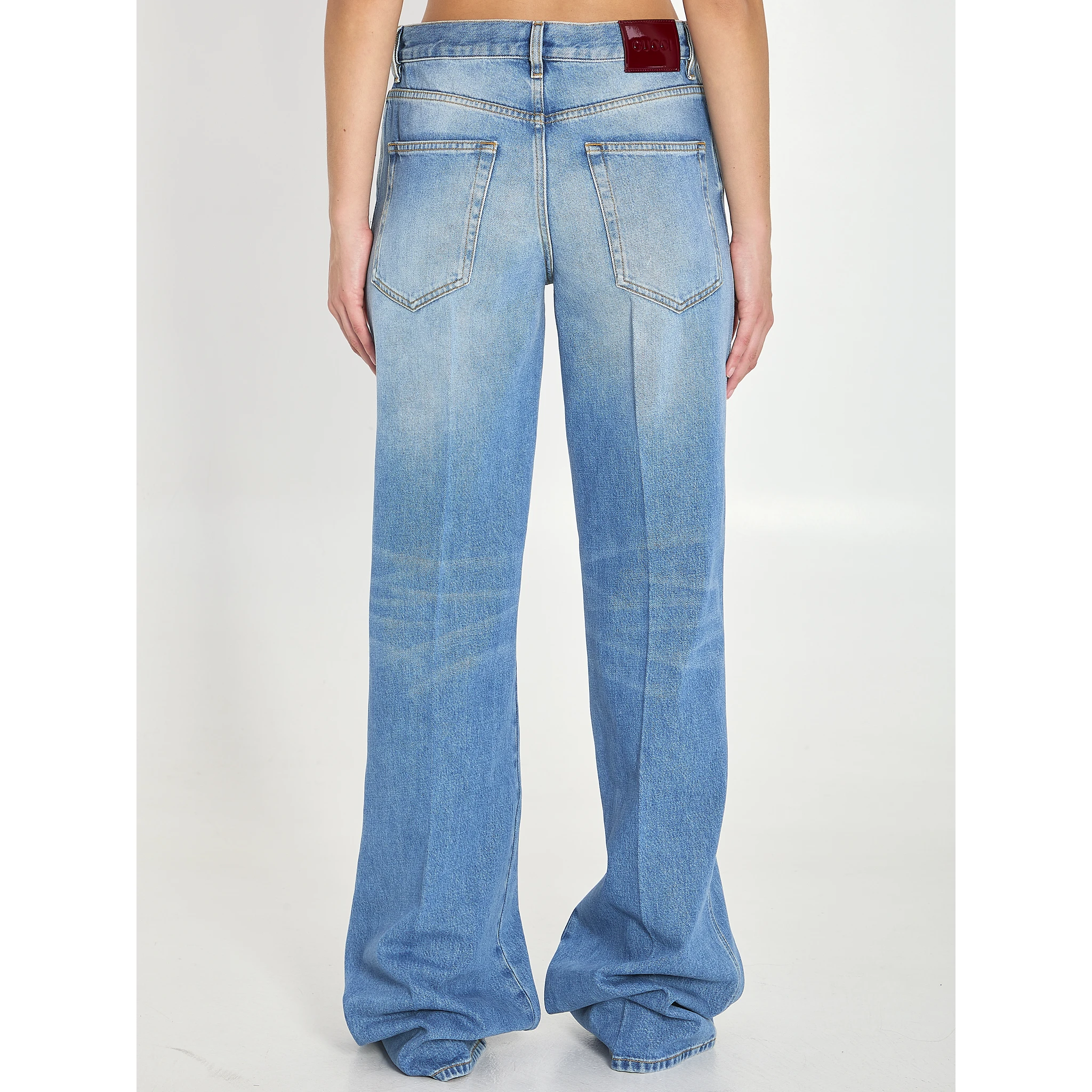 Cotton denim flare pants