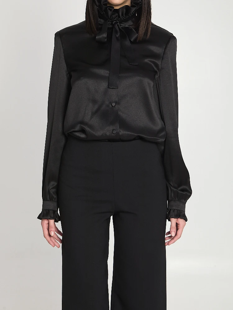 Silk satin shirt with bow