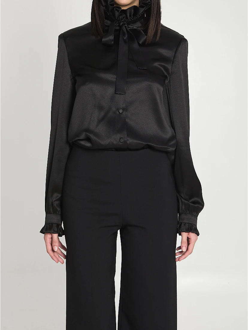 Silk satin shirt with bow