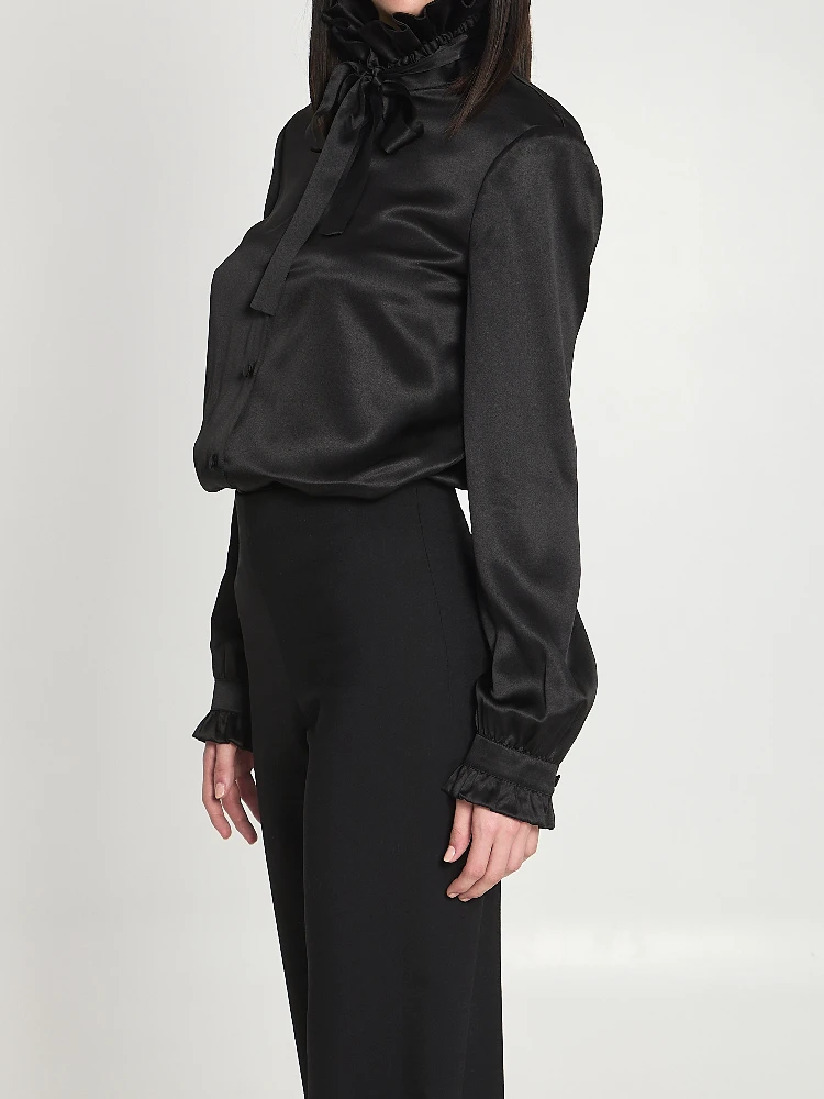 Silk satin shirt with bow alternative