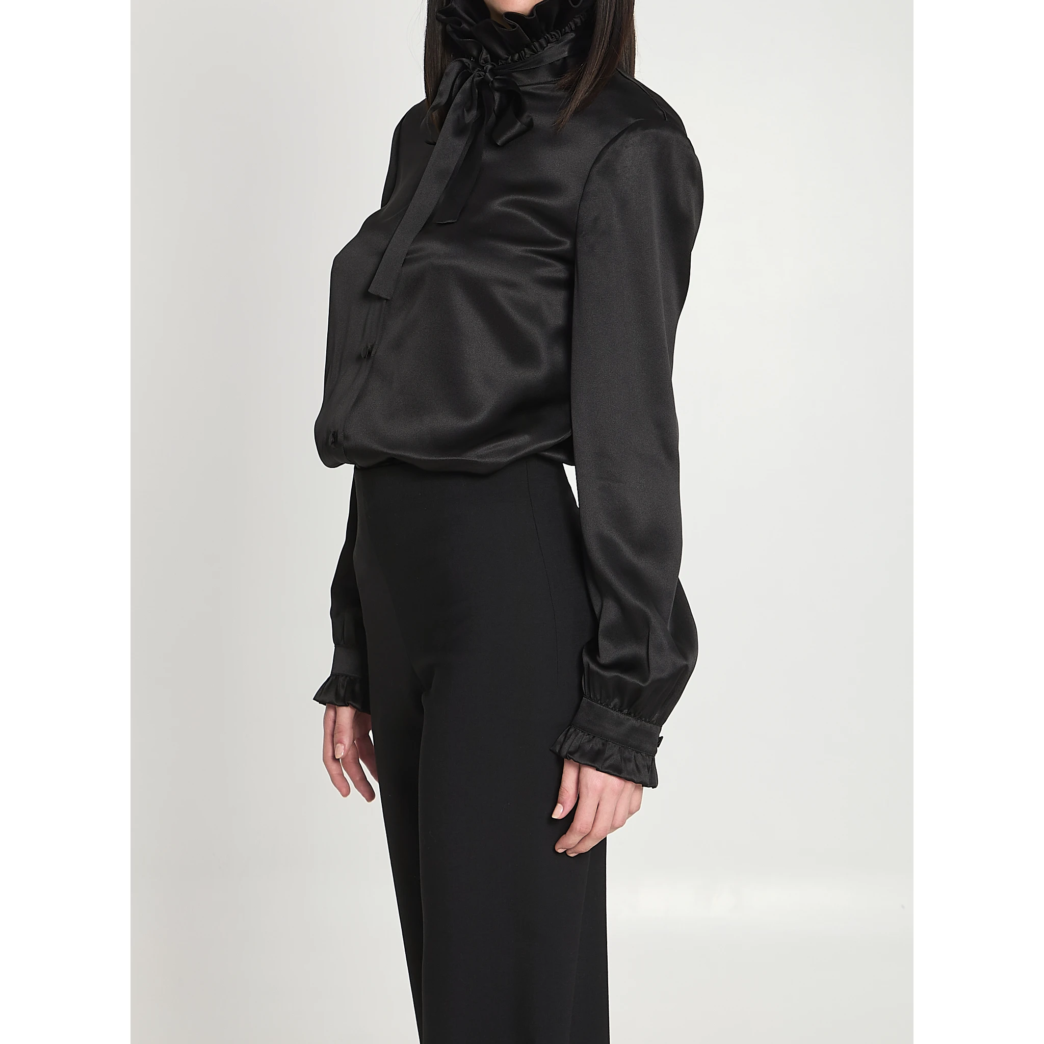 Silk satin shirt with bow