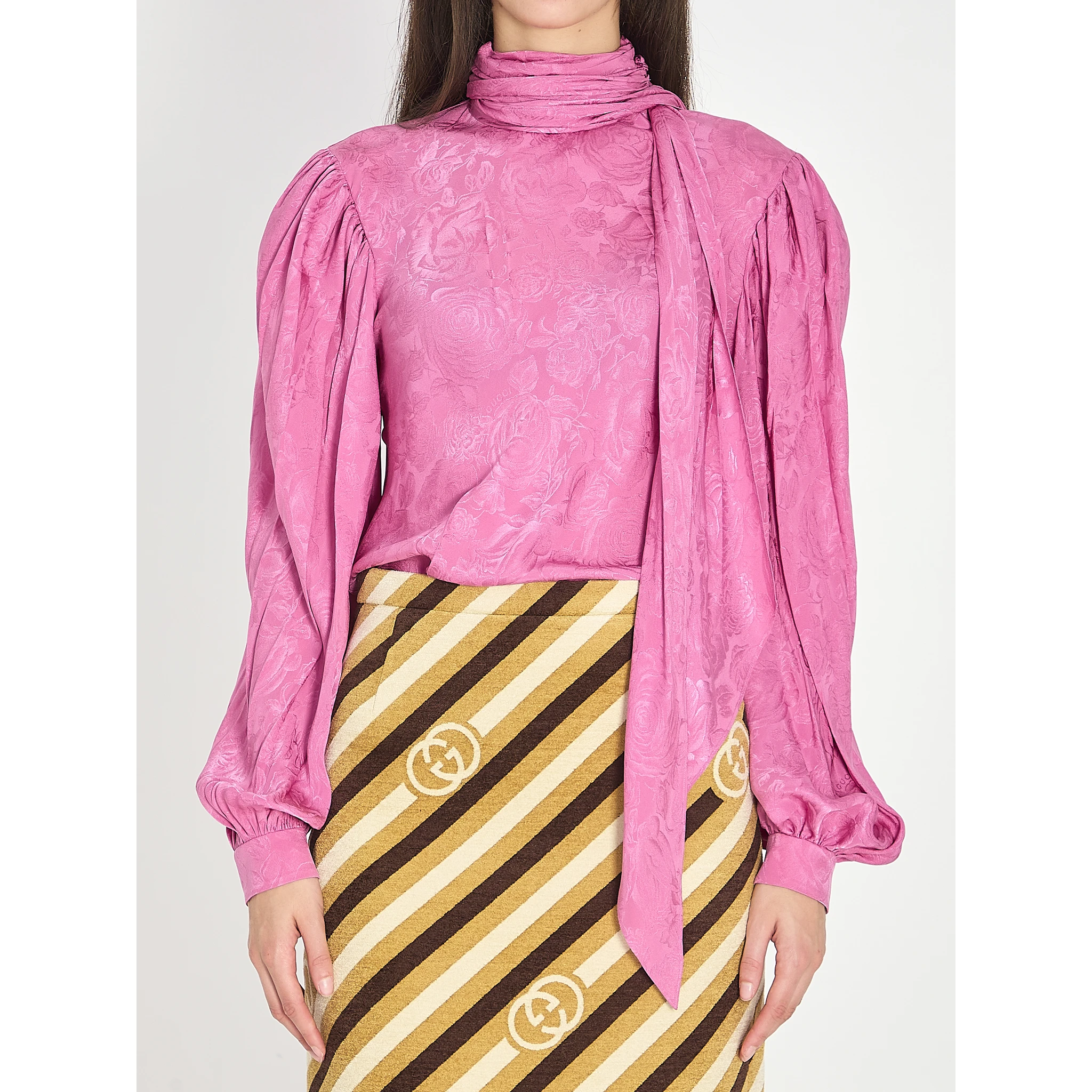 Silk twill shirt with ribbon