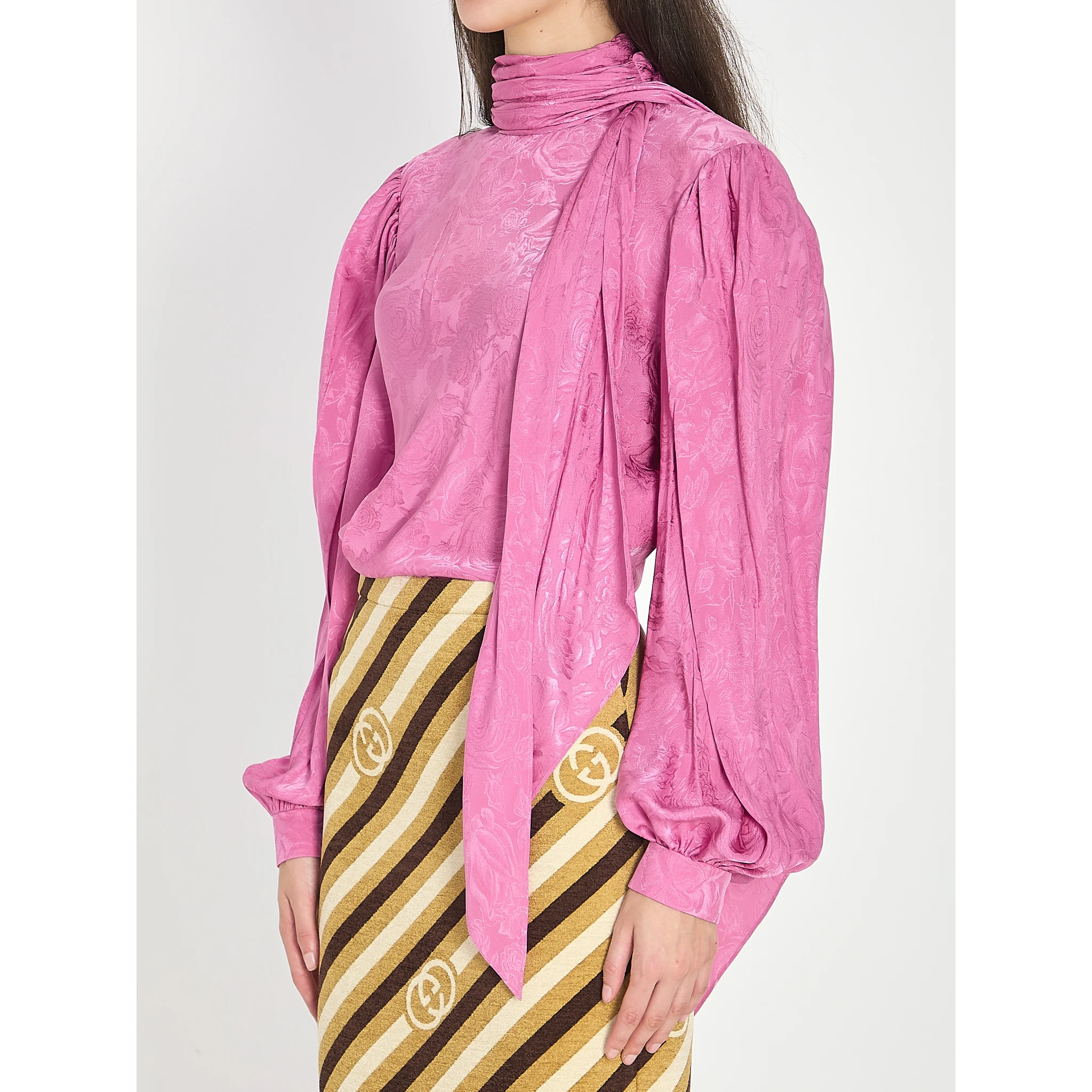 Silk twill shirt with ribbon