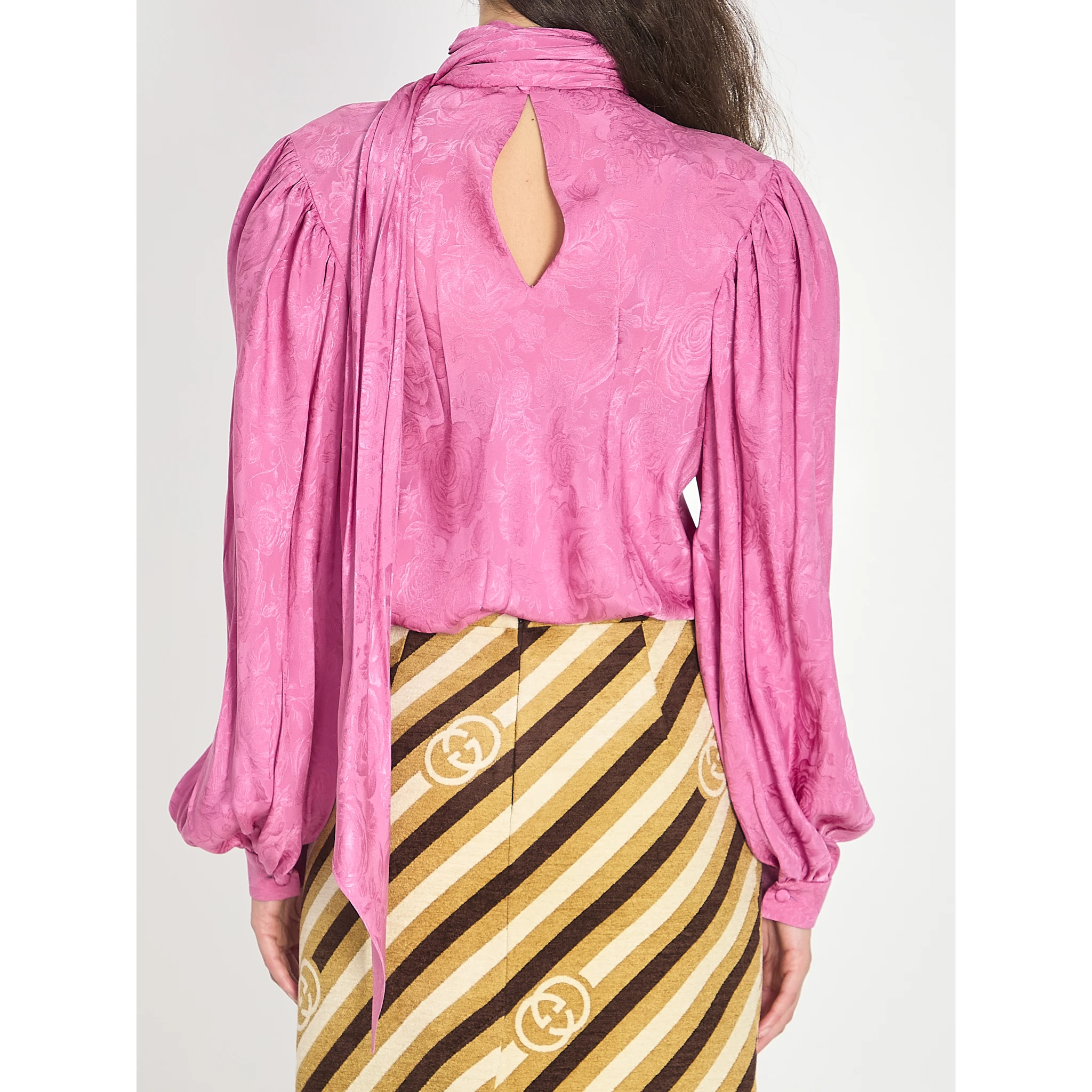 Silk twill shirt with ribbon