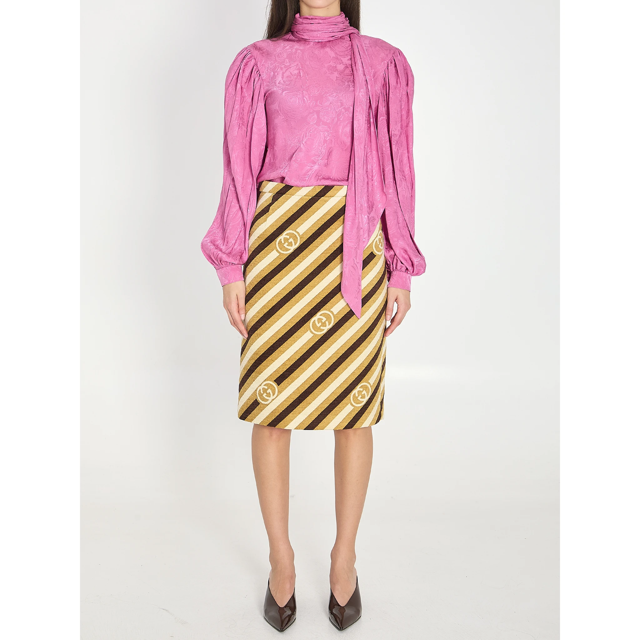 Silk twill shirt with ribbon