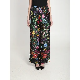 Printed silk twill trousers