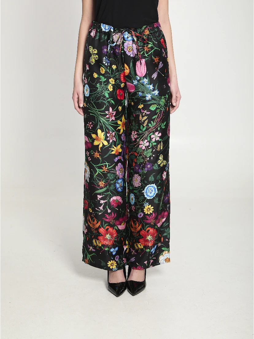 Printed silk twill trousers