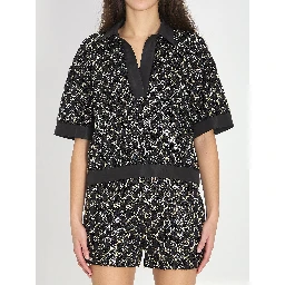 Embroidered lamé wool tweed shorts