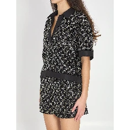 Embroidered lamé wool tweed shorts