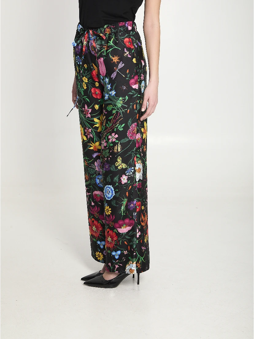 Printed silk twill trousers