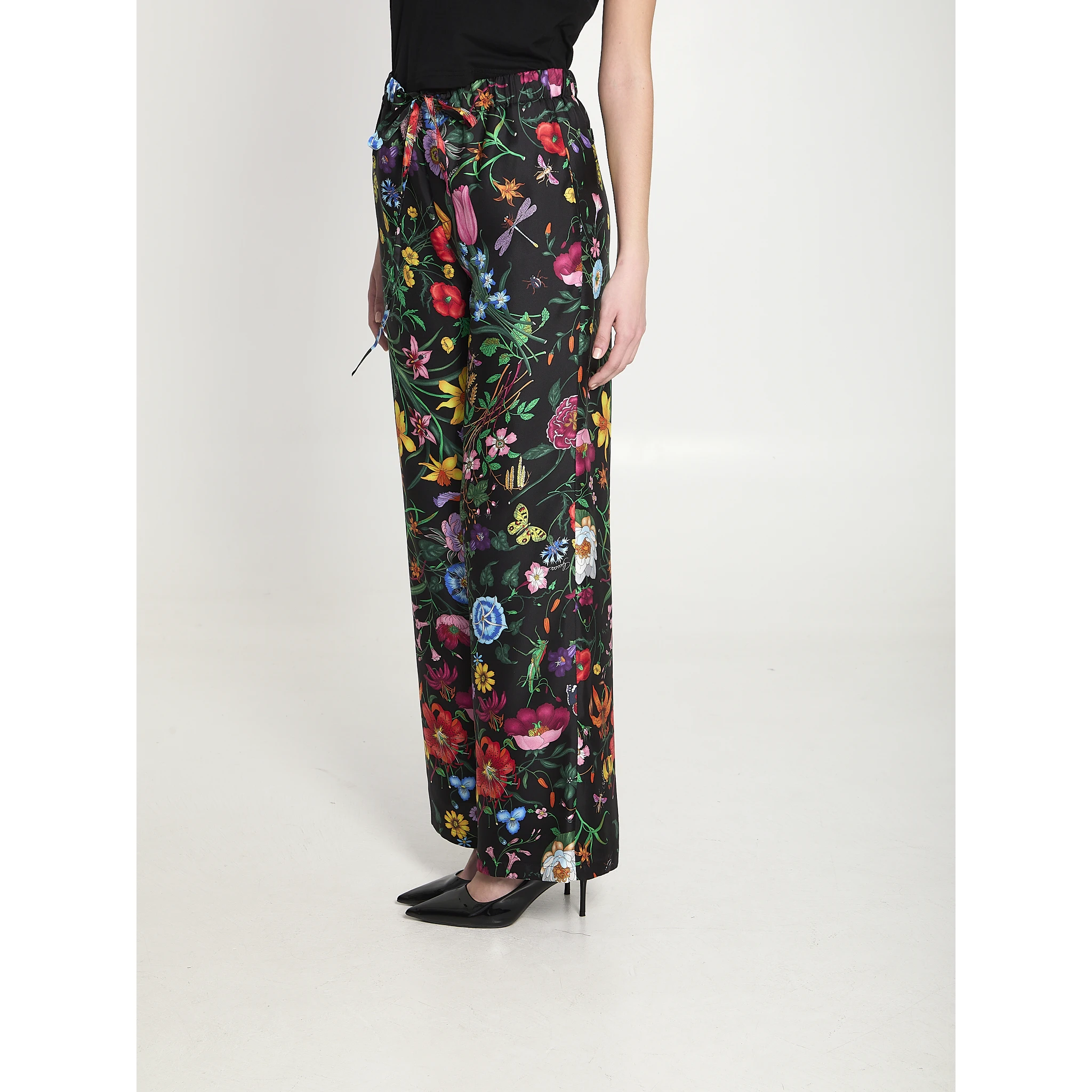 Printed silk twill trousers