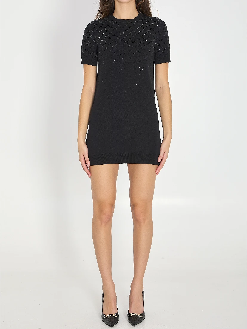 Fine wool dress with GG crystals