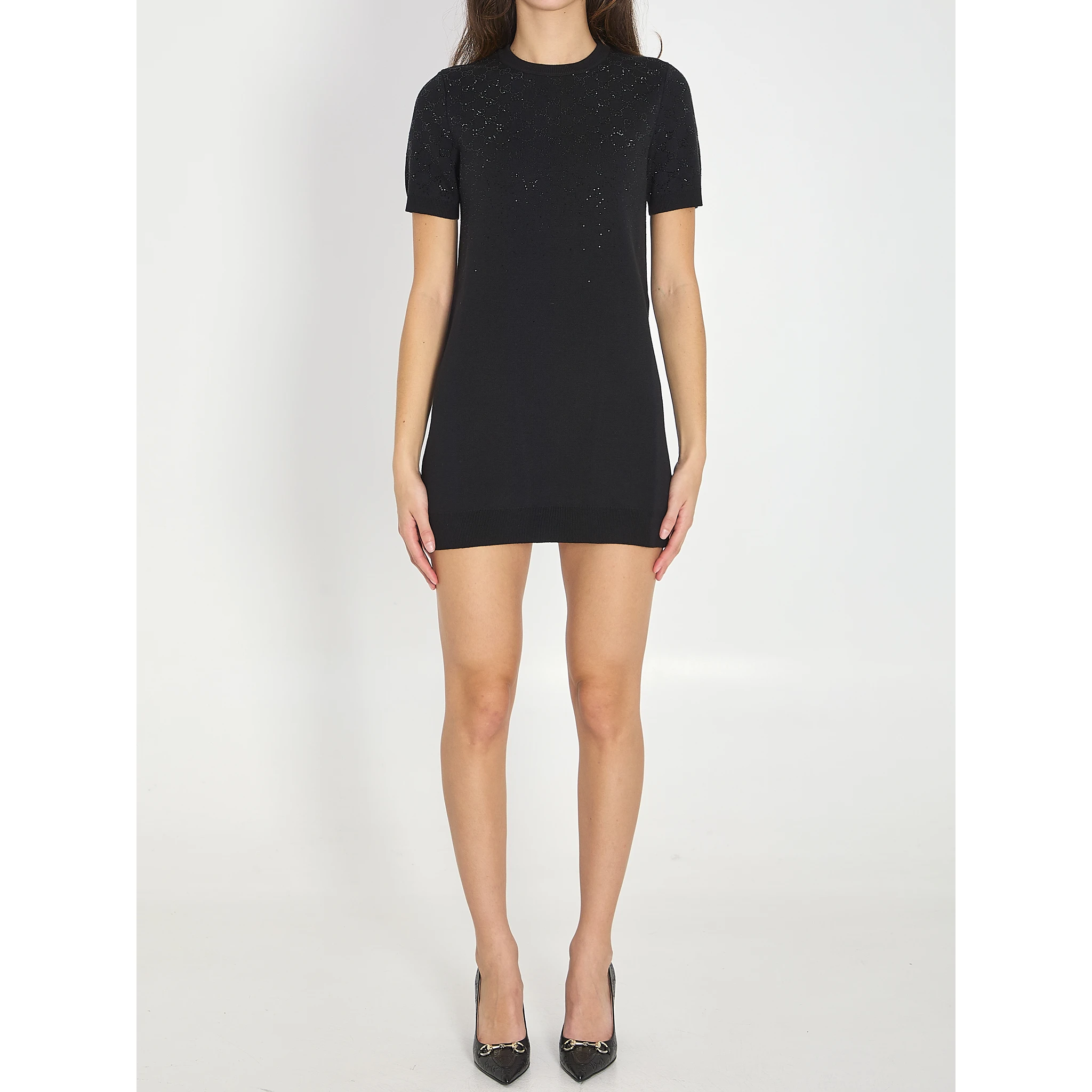 Fine wool dress with GG crystals